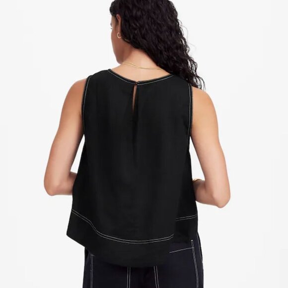 NWT Madewell Black Linen Pleated Shell Top - Size: Extra Small - Picture 8 of 12